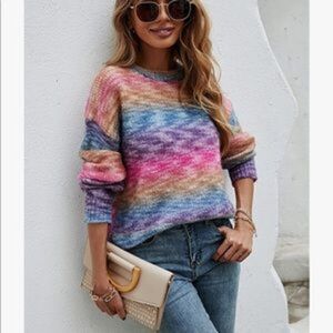 New Gradient Color Block Knit Pullover Sweater